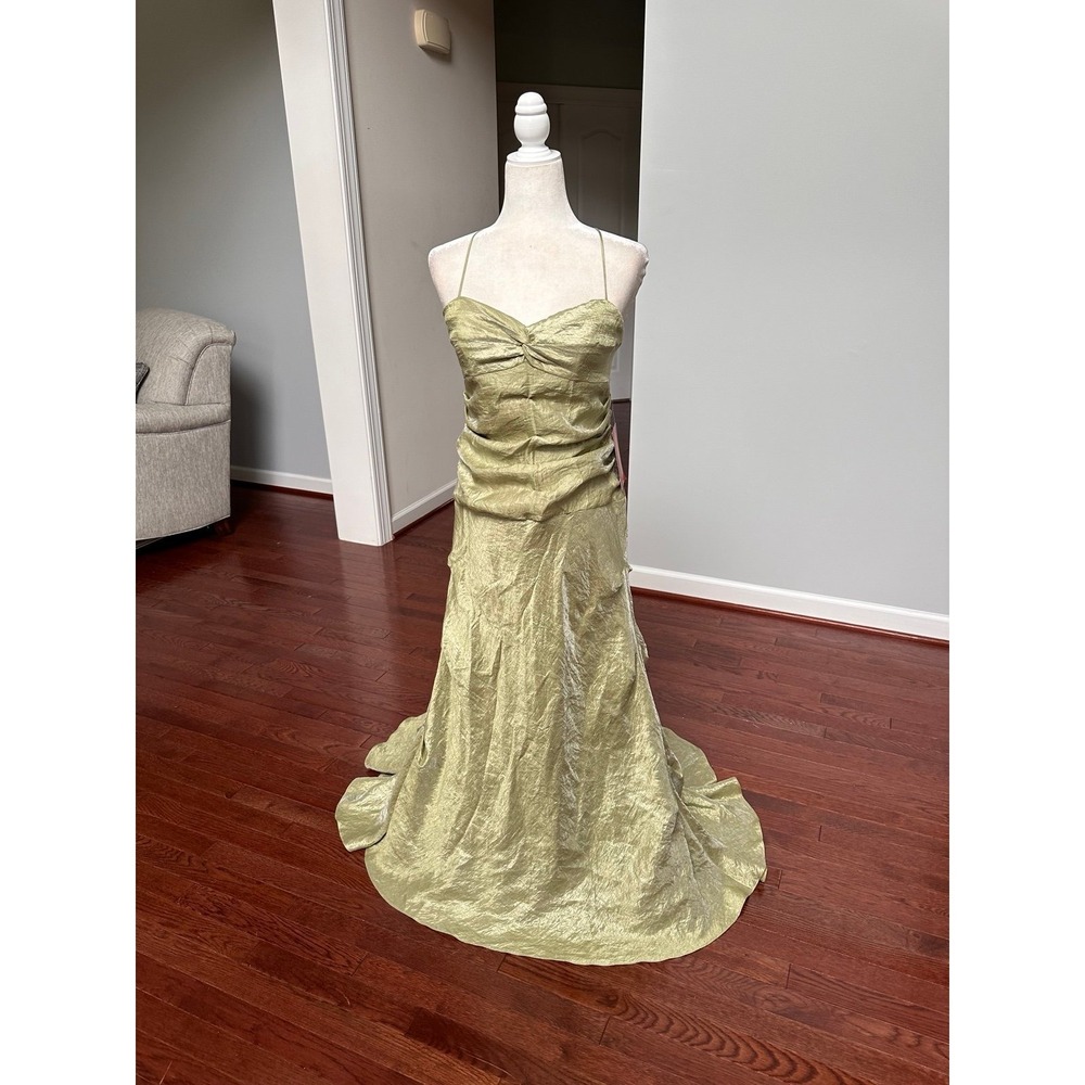 Vintage Y2K Green Crushed Metallic Formal Gown Dress - Dollskill Fantasy Ball